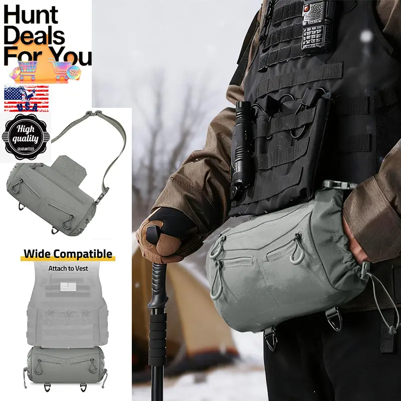 [SUPER Quality For You ] Hand Warmer Pouch with Hook & Loop, Portable Drop Hanger Waist Hand Muff for Skiing, Ice Fishing, Football, Camping, Adjustable Strap and Cuffs, 3 Pockets, Quick Release Buckles