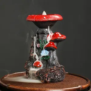 Creative Mushroom Design Incense Burner, Backflow Incense Holder, Home Decor Ornament, Desktop Decor for Living Room Bedroom Office, Aroma, Calming Home Fragrance, Aromatherapy Scent Diffuser