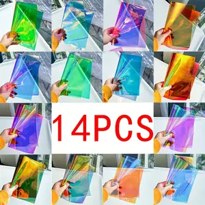 14 Transparent Synthetic Leather Pieces, 21x30 Cm Holographic PVC Vinyl, Durable Material for Bows, Bags, Decorations, Leather Earrings Craft