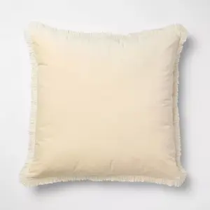 Threshold Oversized Square Solid Velvet Pillow w/ Fringe Yellow Soft & Luxurious Home Decor for Living Rooms & Bedrooms