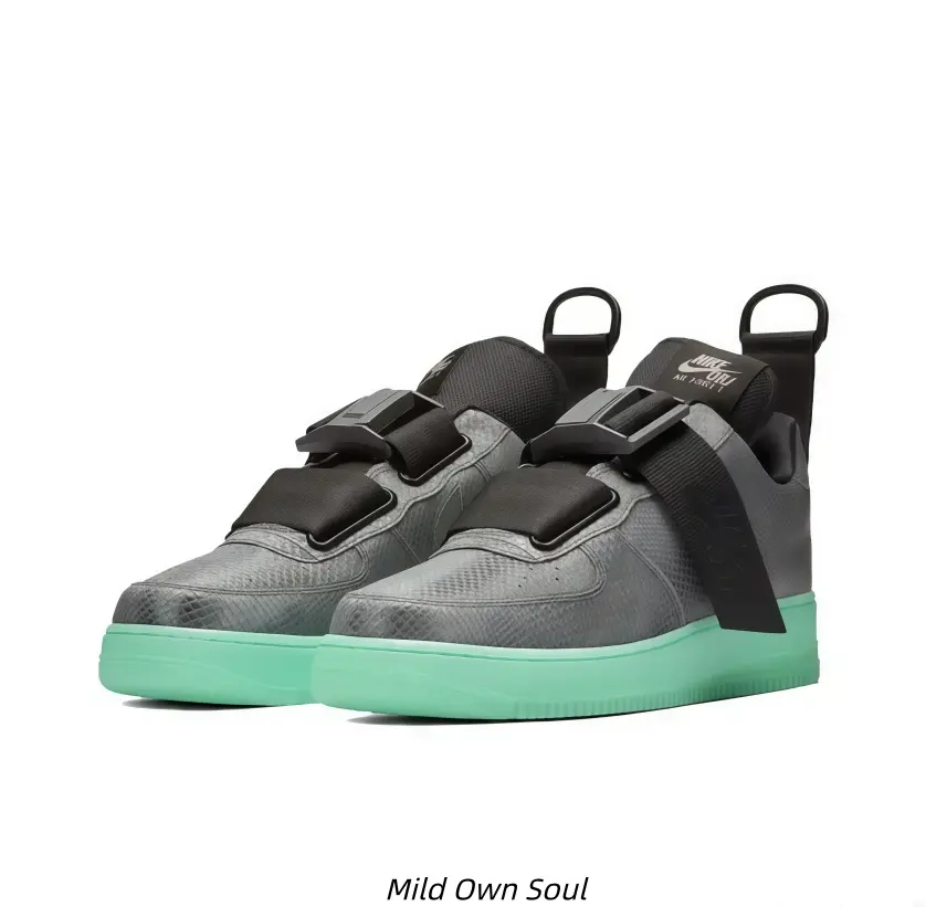 Grey Mesh Velcro Strap Low Top Skate Sneakers Mint Green Sole Functional Street Casual Walking Shoes Unisex