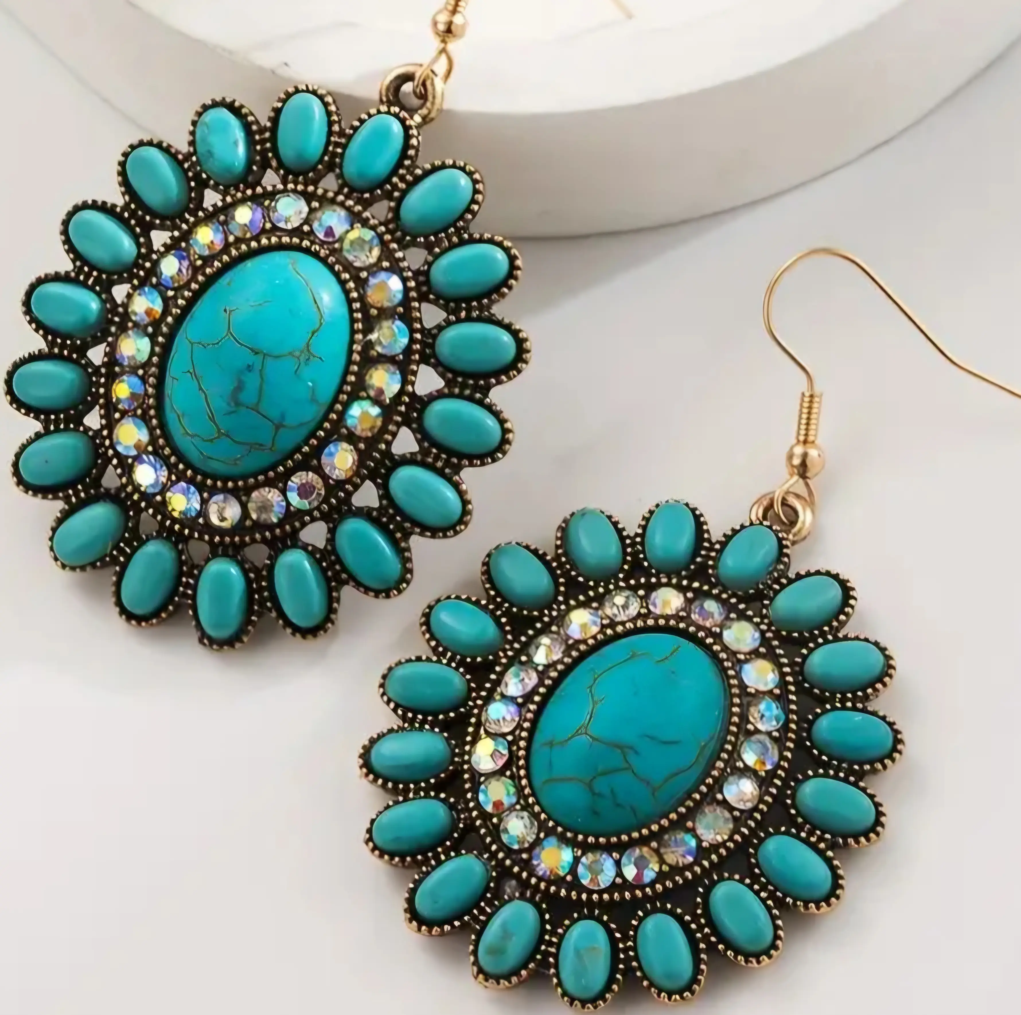 Boho Western Style Earring with Rhinestone Inlay Hook Earrings for Casual & Semi-Formal Occasions Boho Chic Accessory