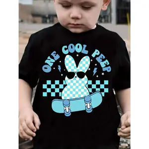Slight Cotton Easter Boy T-Shirt for Tween Boys - TX1373, 1 Cool Peep Skateboard Rabbit Print, Trendy Novelty Kids' Top