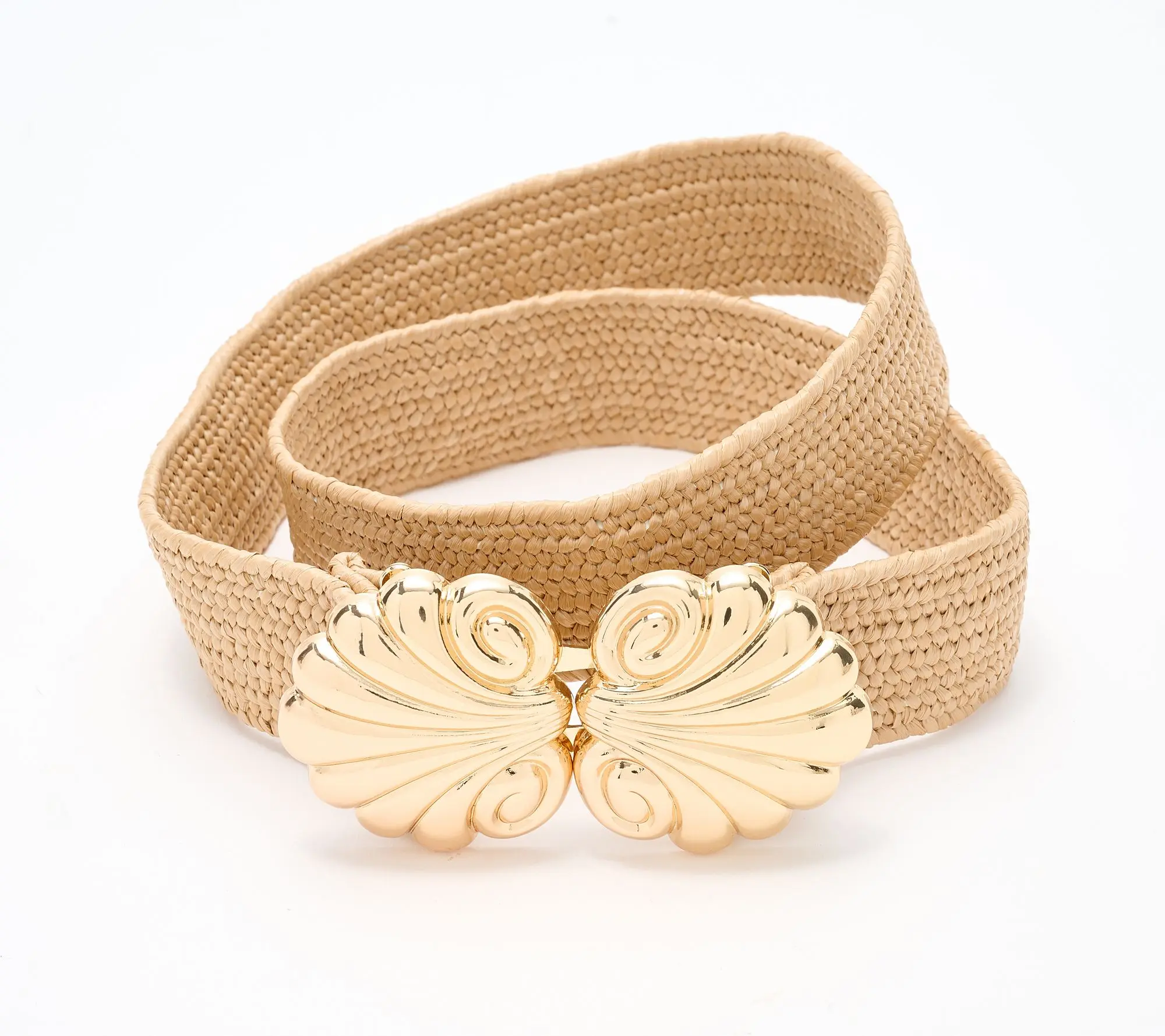 Susan Graver Stretch Raffia Belt with Novelty Shell Closure