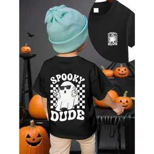 Baby Boys' Halloween Casual Cute Creative Checkered Spooky Dude Ghost Print Short Sleeve Round Neck T-Shirt Spooky Halloween Boy's T-Shirt Cute Graphic Tee,AH