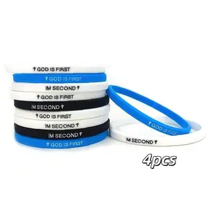 4pcs God Is First I'm Second Silicone Rubber Wristbands, Mix & Match Scripture Bands, Bible Verse Bracelet, Inspirational Bracelet, Uplifting Set for Men Women Teens, Bangle Bracelet Set