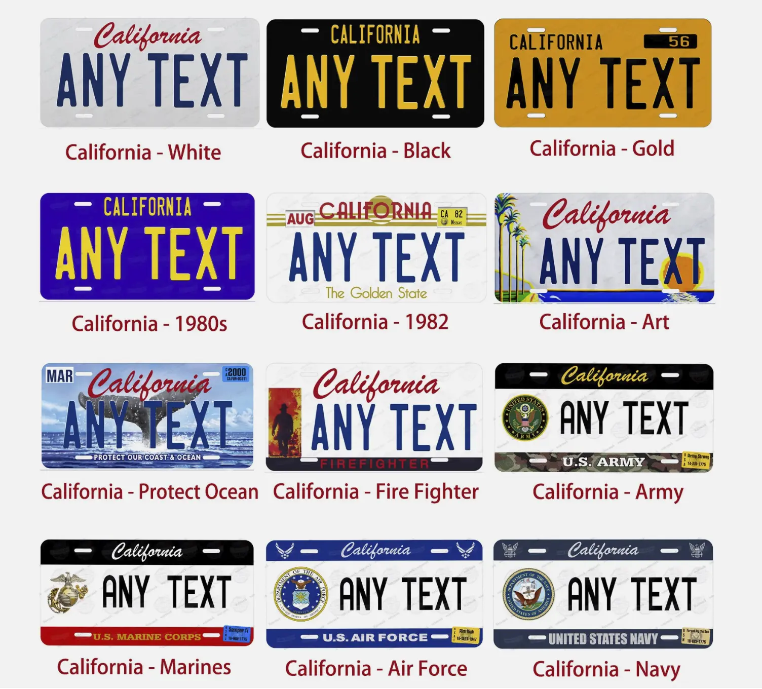 Personalized Custom License Plate Metal Tag California Auto Car Bicycle ATV Bike