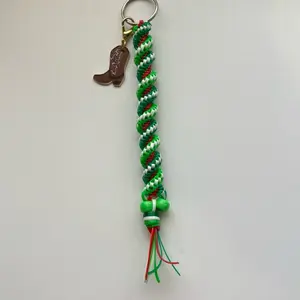 Fiesta Boot Rexlace Red Green and White Braided Keychain with Boot Charm