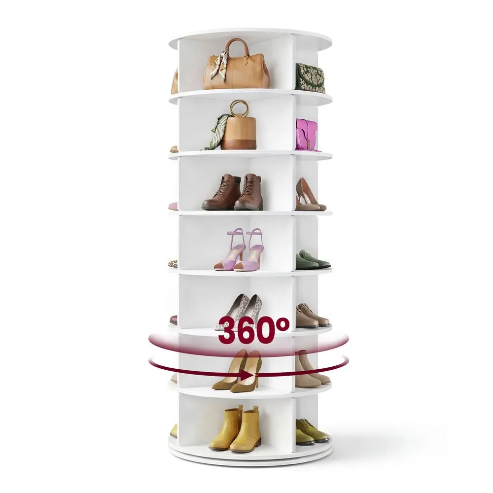 VASAGLE 7-Tier Rotating Shoe Rack Tower, Free Standing 360 Degree Spinning Shoe Organizer, Lazy Susan Bag Display Storage Rack, for Corners, Closets, Small Spaces