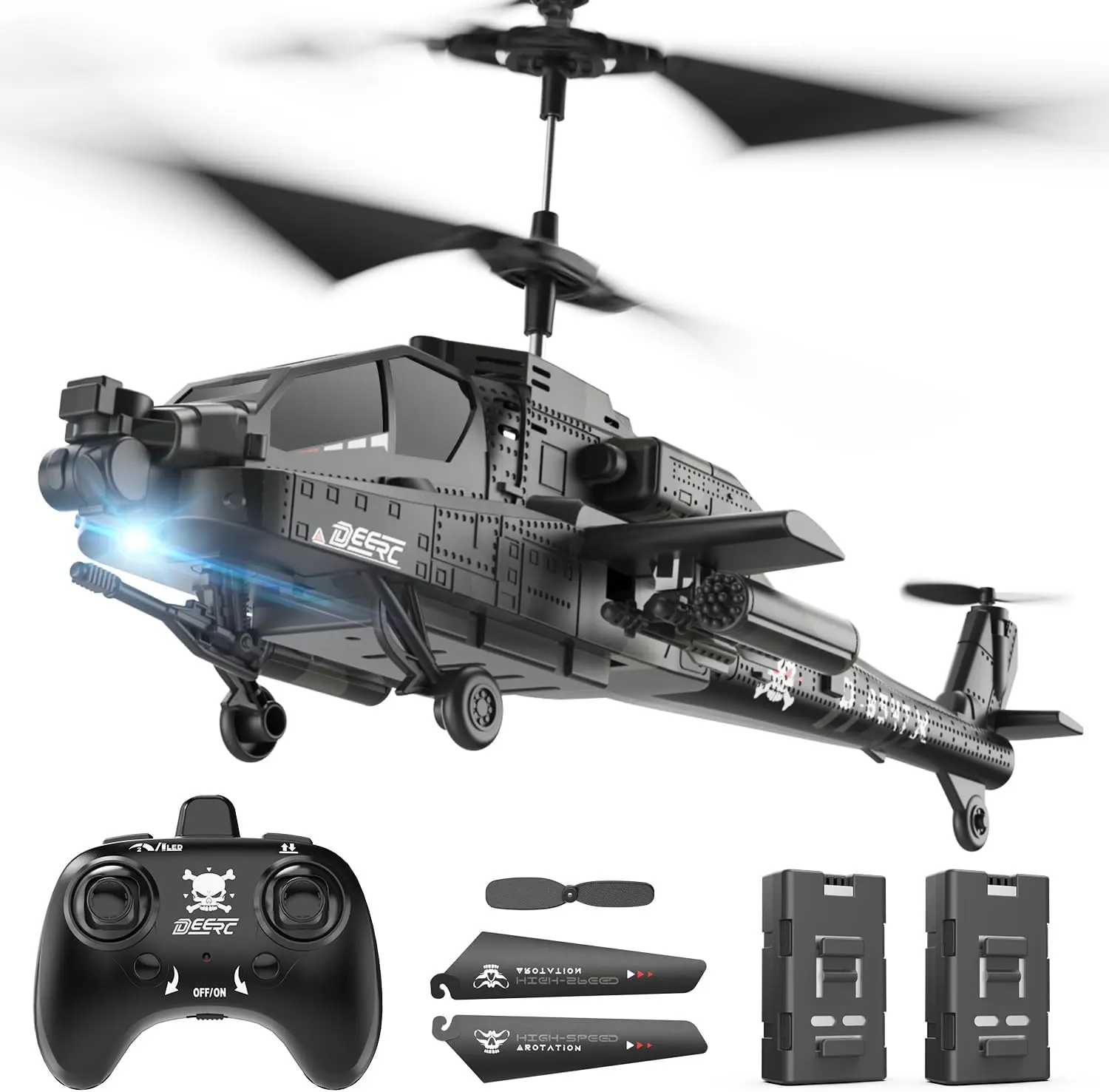 DEERC 2.4GHz Remote Controlled Helicopter (287g) - 1 RC Helicopter Toy for 8-12 Years Boys, Beginners, with LED Lights, Altitude Hold, 26 Mins Flight Time, 2 USB-C Rechargeable Batteries, Low Battery Warning, Durable Design, Rc Airplane, Remote Controlled