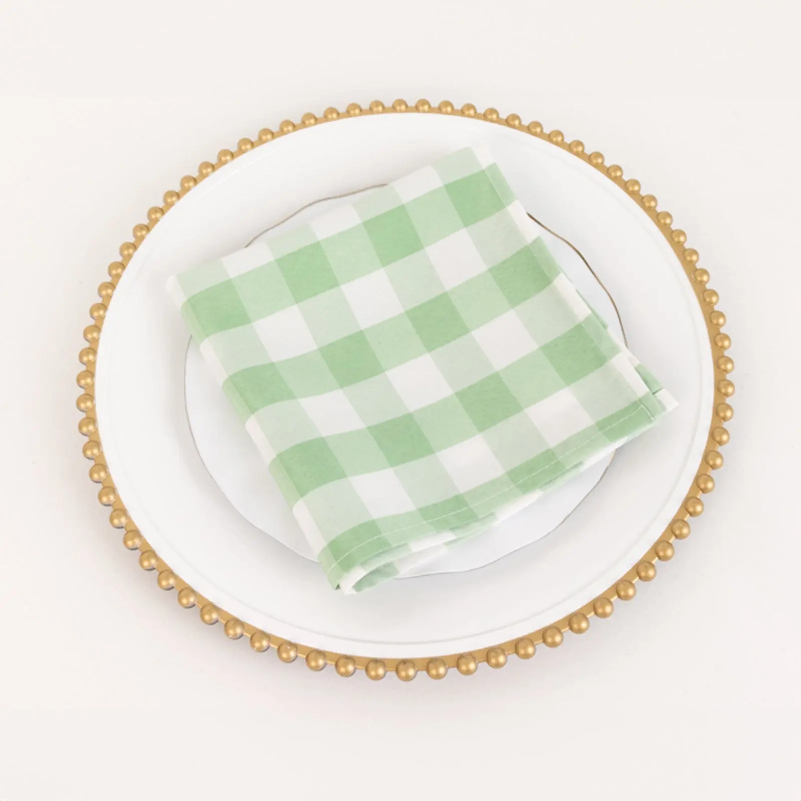 5-Pack Polyester Tableware Napkins, 15"x15" Sage Green-White Buffalo Plaid Bleaching-Safe Checkered Green Gingham Dinner Napkins, Bleaching-Safe Napkins