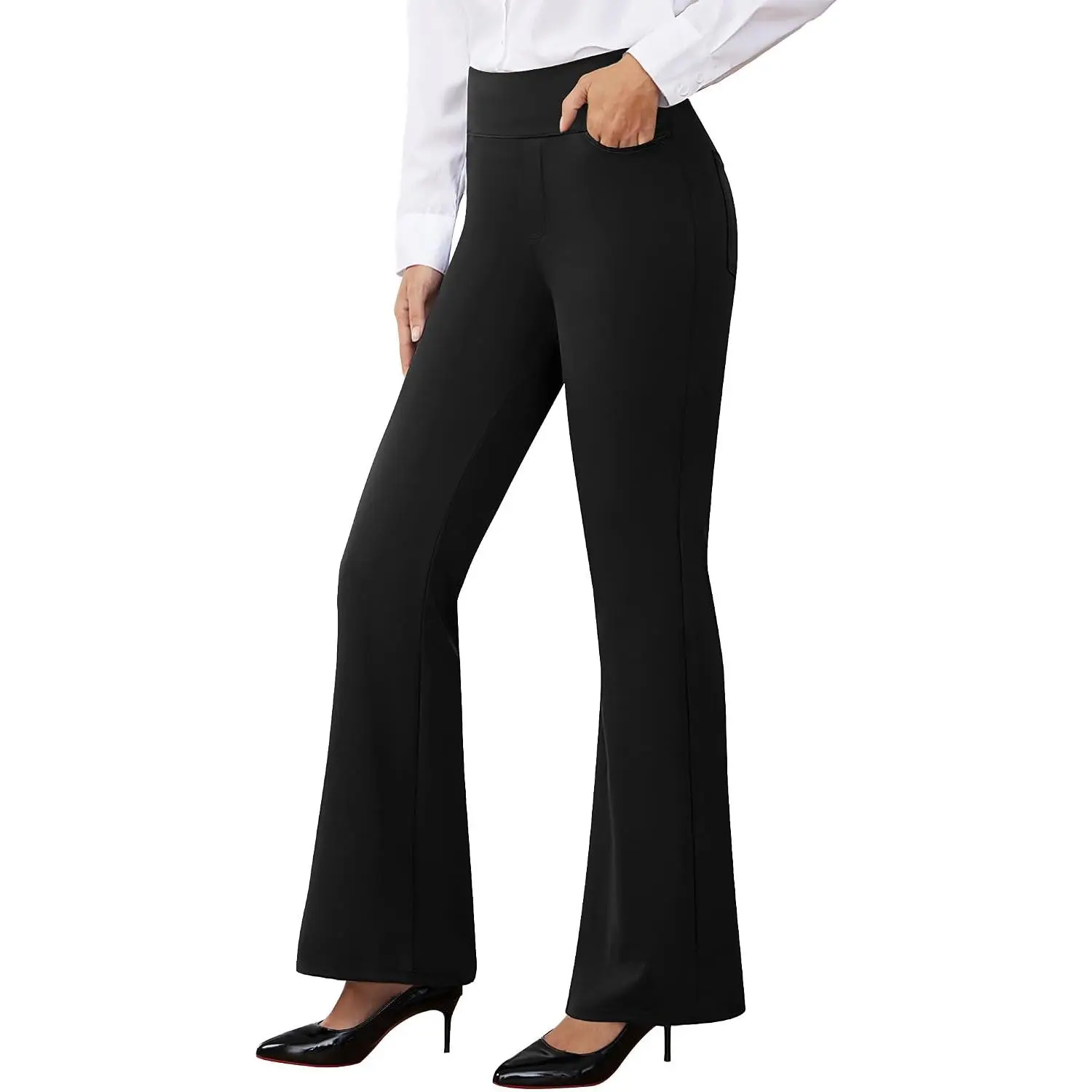 Women Dress Pants Stretch Business Casual Work Slacks with Pocket | Pull On Pants,High Waisted Trousers,4 Pockets, Flare Leg,Stretchy Fabric,Wrinkle-resistant,Office & Casual