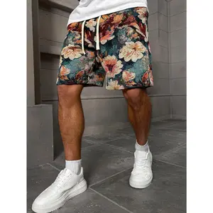 Retro Floral Tapestry Shorts | Green & Red Aesthetic Woven Bottoms