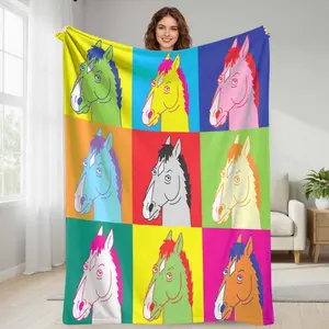 BoJack  Style Flannel Blanket  Pop Art Horse Face Print  Ultra Soft Cozy Warm Lightweight  Perfect for Living Room  Bedroom  Couch  Sofa  Home Decor  Gift for Friends  Fans  All Seasons summerwins