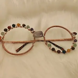 Chakra Copper Glasses with Multicolor Gemstones and Wire Wrapped Design for Healing and Meditation