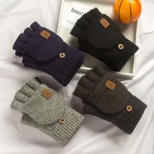 Winter Knitted Fingerless Gloves for Women Warm Half Finger Gloves Convertible Mittens Flap