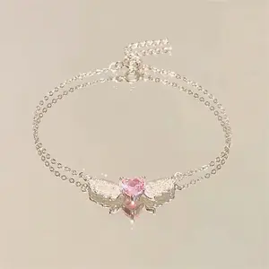 Pink Angel Heart Necklace – Dainty Wing Charm