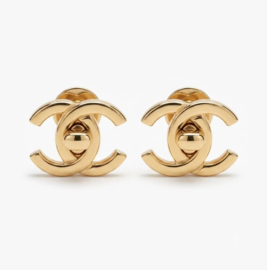 Pre-owned Chanel Gold Turn Lock CC Logo Earrings 4000043404144
