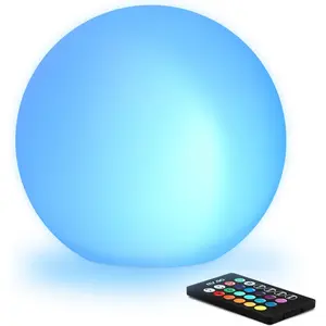 8-inch Ultra-Fun LED Glowing Ball Light w/Remote, RGB Color Changing Globe Mood Lamp, 16 Colors 8 Brightness 4 Lighting Modes, , Rechargeable & AC Adapter Power, Stunning Light Orb