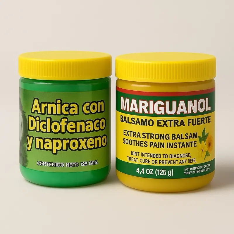 Arnica & Mariguanol Pain Relief Combo Pack - 125g Arnica Muscle Pomade with Diclofenac & Naproxen, 125g Extra Strong Mariguanol Balsamo Cream, Smooth Massage Balm for Revitalized Skin, Natural Benefits Gel, Full-Body