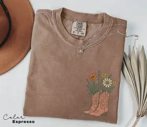 Cowgirl Boots Wildflowers Shirt, Retro Western Graphic Tee, Comfort Colors Country Girl T-Shirt