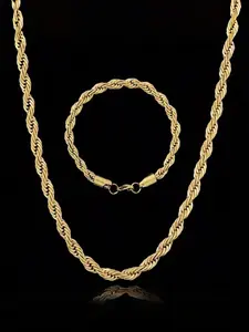 2pcs/set Rope Chain Jewelry Set for Men & Women, Necklace & Bracelet Combo, Fashion Stylish Accessories, Perfect for Gift