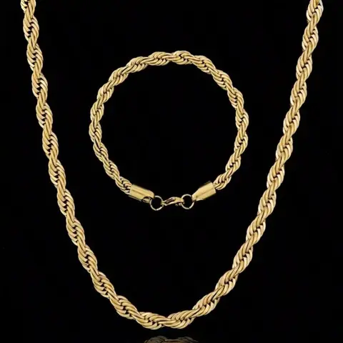 2pcs/set Rope Chain Jewelry Set for Men & Women, Necklace & Bracelet Combo, Rope Necklace and Bracelet, Fashion Stylish Accessories, Perfect for Gift, Fashionable Jewelry Set