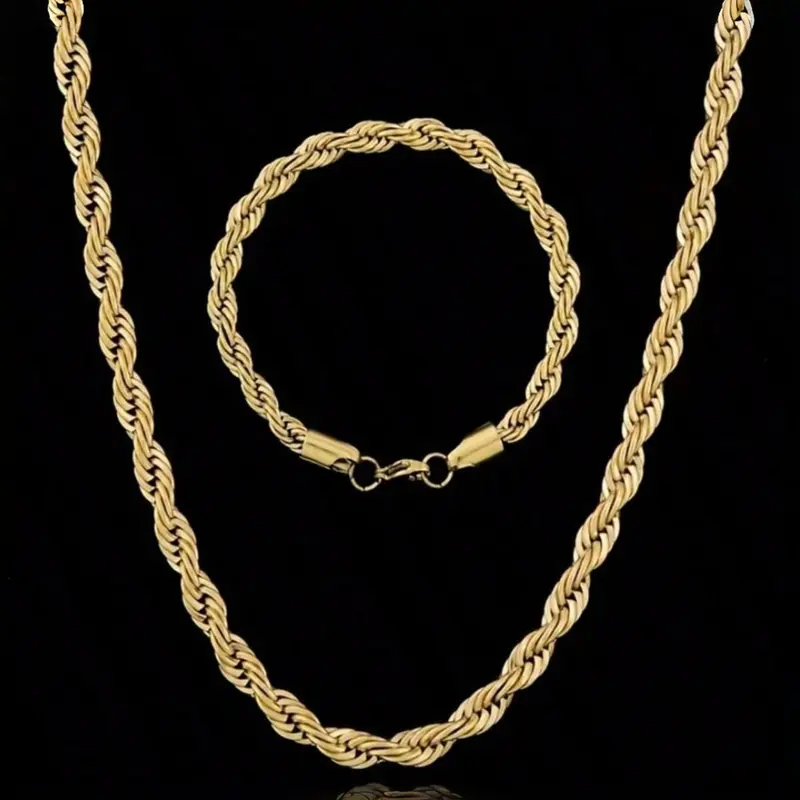 2pcs/set Rope Chain Jewelry Set for Men & Women, Necklace & Bracelet Combo, Rope Necklace and Bracelet, Fashion Stylish Accessories, Perfect for Gift, Fashionable Jewelry Set