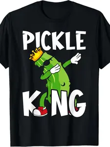 Funny Pickle King T-Shirt - Retro Dabbing Cucumber Graphic Tee with Veggie, Machine Washable Round Neck Shirt Suitable for Parties, Casual Wear & Themed Events - Humorous Gift for Pickle Lovers