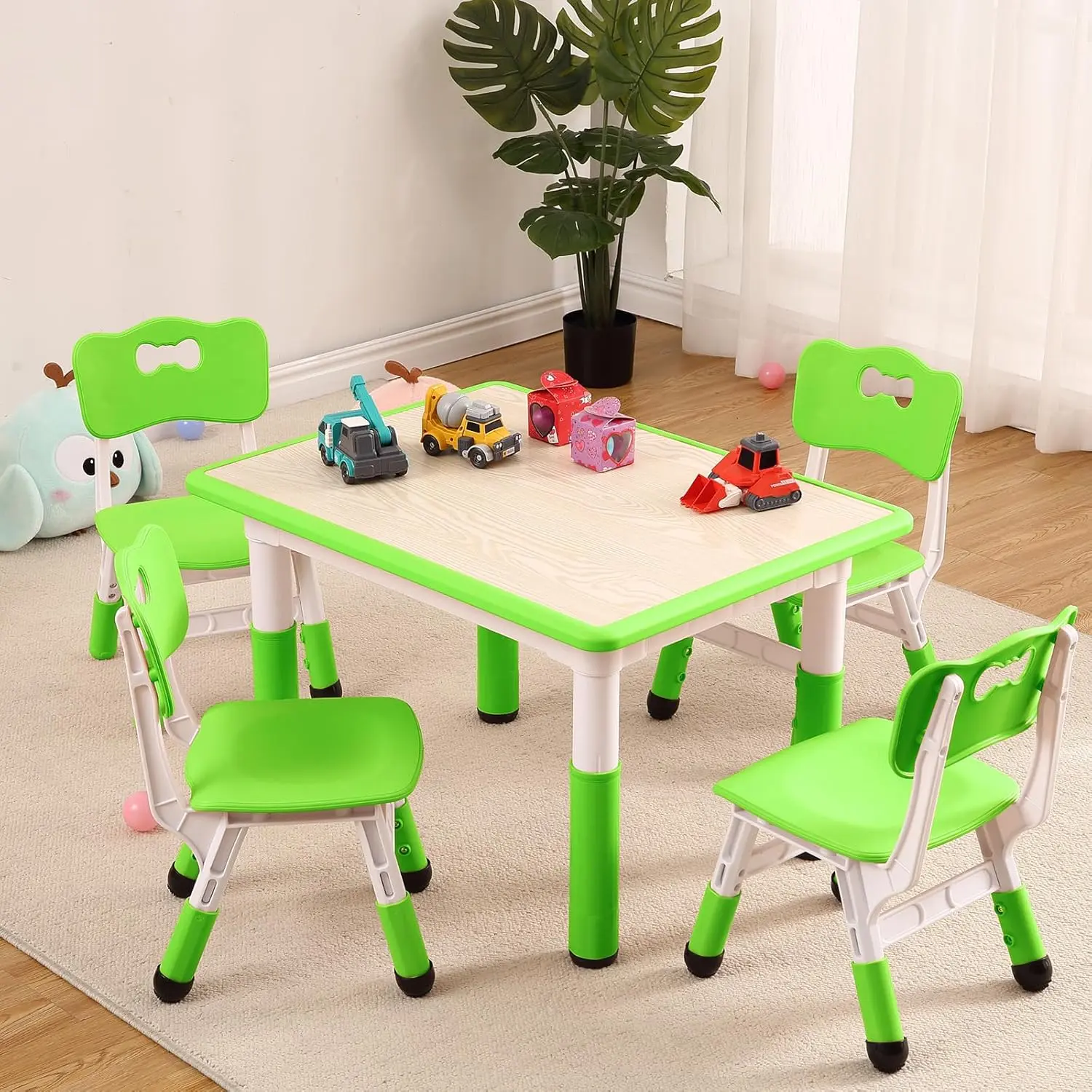Gaomon Children's Height-Adjustable Ergonomic Study Furniture Desk Set with 4 Chairs - 18.9"-23.6" Table, Safe Eco-Friendly Home Supplies, 300lbs Max Load, Easy Assembly Required, for Ages 2-10 Home Use