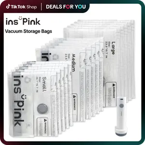 [Space Saver] Inspink Travel Vacuum Storage Bag Set with 25W Wireless Rechargeable Pump - 3-Size Bags for Clothes, Sweaters, Carry-On Suitcases, Backpacks & Luggage Organizers, Lightweight, Space-Saving Compression Bags