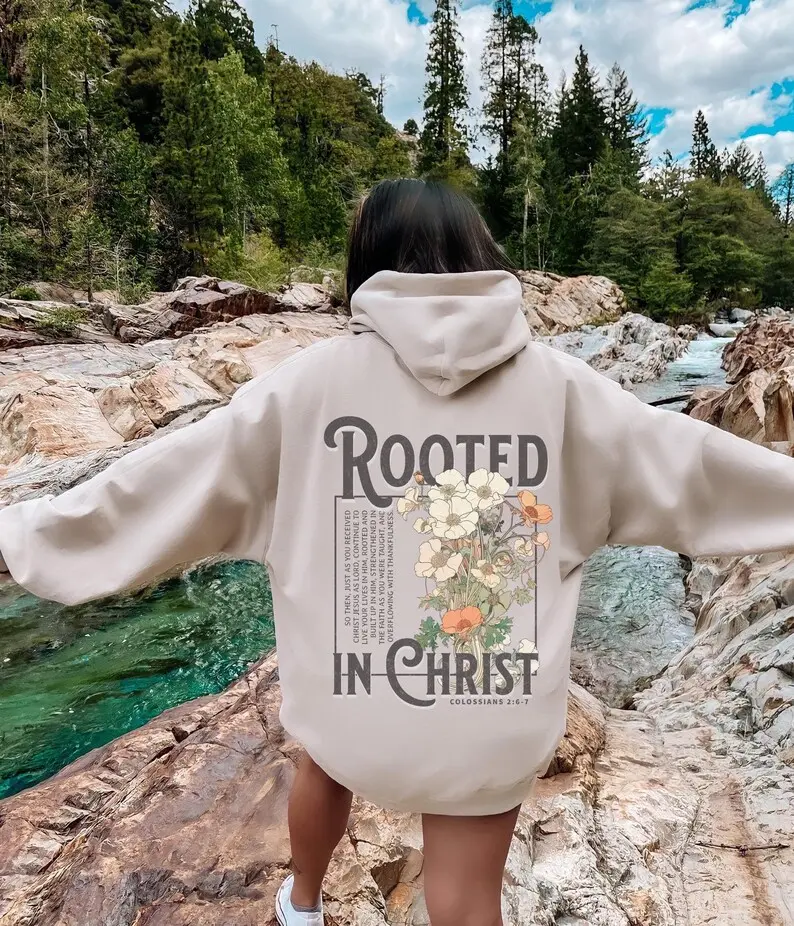 Rooted In Christ Hoodie Christian Hoodie Spiritual Faith Based Hoodie Christian Merch Christian Streetwear CottageCore Clothes