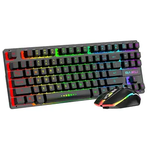 RAIKU Wireless Keyboard & Mouse Combo, Rechargeable LED Backlight 87 Key Keyboard & Mouse, Gaming Keyboard & Mouse for PC Laptop PS4 PS5 Switch, LED Backlit Keyboard