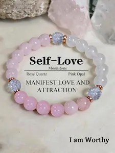 Bohemian Style Love Bracelet with Rhodochrosite, Jade and Rose Quartz Crystal, Trust & Harmony Meditation Jewelry Gift Ready for Women, Symbol of Peace and Friendship