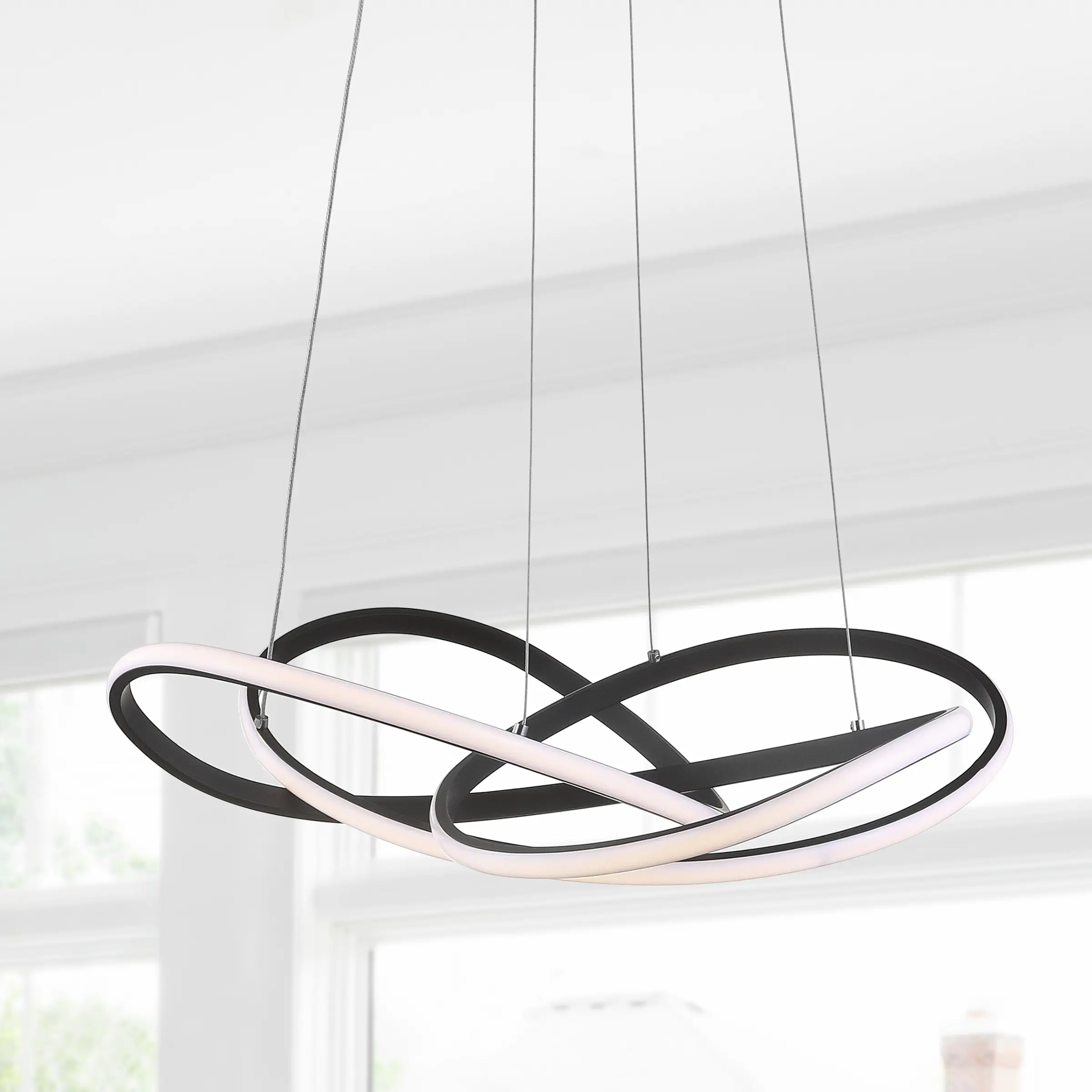 JONATHAN Y Alexia 25" Diameter 36W Abstract Integrated LED Metal Adjustable Pendant - Black Industrial Fandelier, Decorative Indoor Lighting Home Improvement Lamp