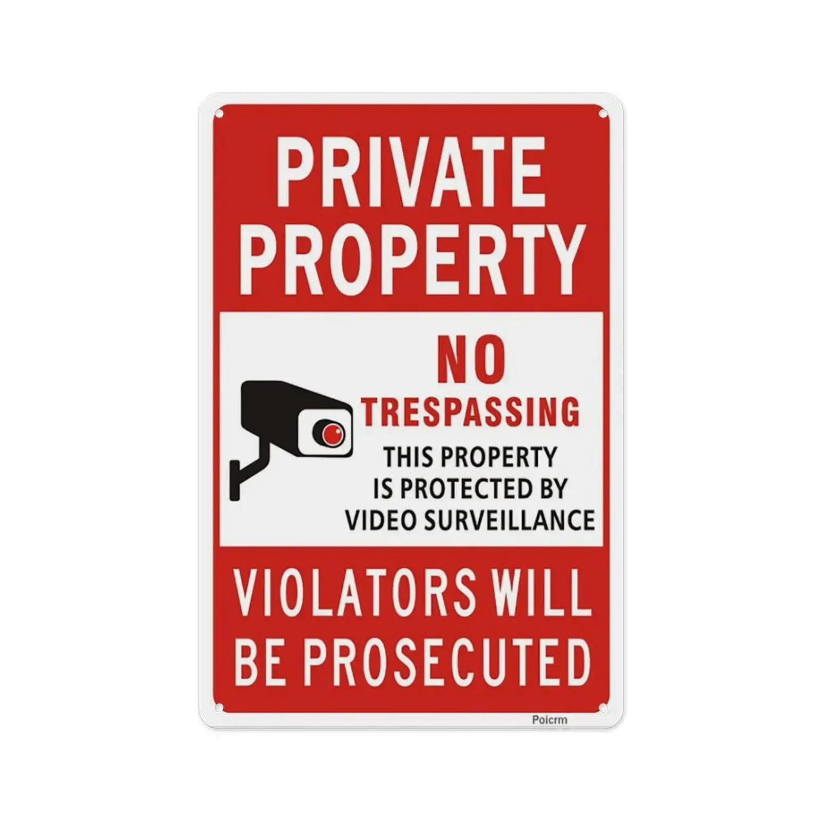 8x12 in Private Property No Trespassing Metal Sign, Durable Waterproof Outdoor CCTV Monitoring Warning Plaque, Suitable for Courtyard, Farm Home Decor & Commercial Real Estate Safety Signage