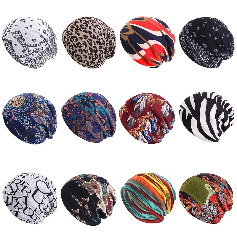 Head Scarfs for Women, 6/8-Piece Printed Double-Layer Twist Wrap Set, Female Pullover Headwraps for Daily & Formal Wear, Everyday, 6/8 Piece Set