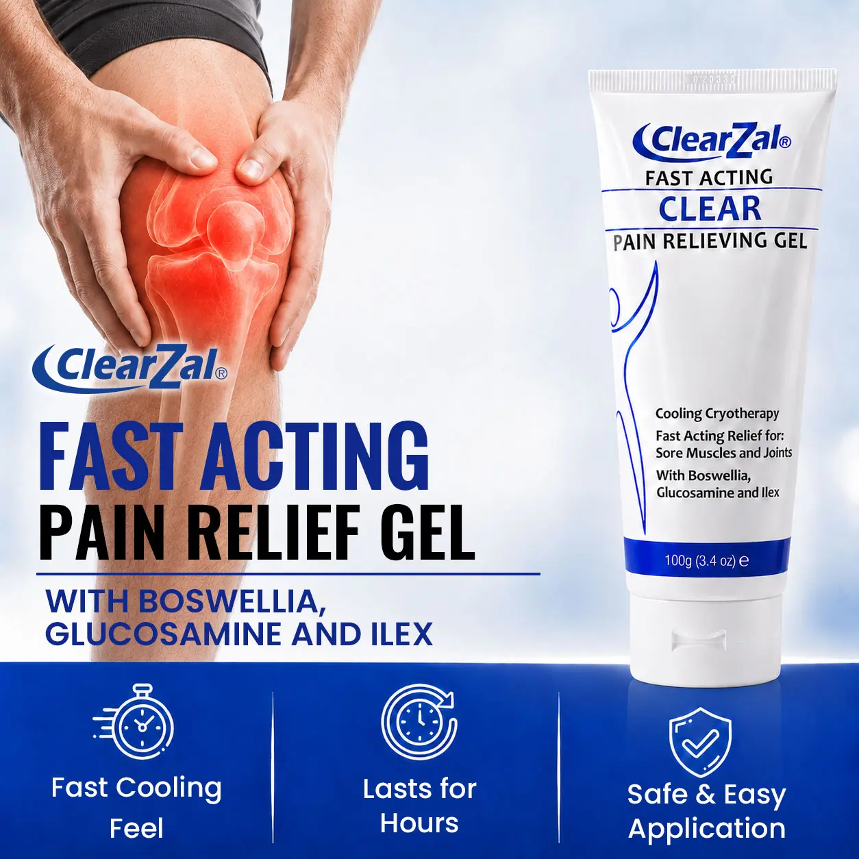 Clearzal  Soothing Cooling Gel 100g,  Relieving Body Gel, Cooling with Menthol and Frankincense, Cooling Massage Gel Cool and relax muscles, joints, waist, knees, shoulders and neck, and eliminate swelling [Star]