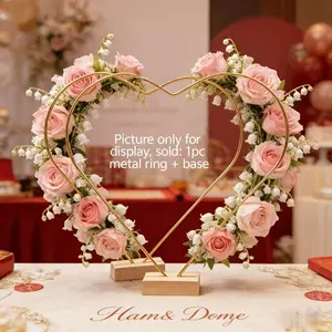 11.81 Inch Gold Heart Wreath Stand With Base Metal Ring Table Centerpiece Elegant Flower Display Holder For Wedding Bridal Shower Anniversary Birthday Valentine Home DIY Decor
