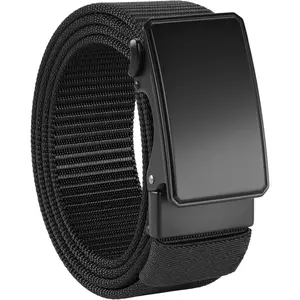 Men's 1.5" Nylon Ratchet Belt, Casual Web Click Belt with Slide Buckle for Jeans, No Holes Adjustable Trim to Fit
