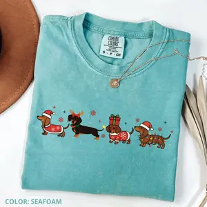 Comfort Colors Dachshund Christmas T-Shirt, Wiener Dog Holiday Shirt, Cute Winter Tee, Snow Season Gifts, Christmas Clothing, Women Top