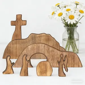 Wooden Easter Decoration Set, Home Decor Office Party Ornament, Cross Stand Display Piece, Festive Holiday Accessory