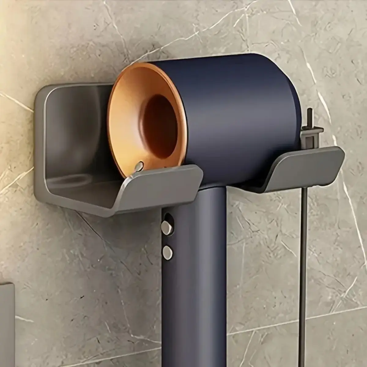 Hair Dryer Holder Wall Mounted, Blow Dryer Hanger Wall Mount for Hair Dryer Hook with Plug&Cord Organizer Self Adhesive for Cabinet Bathroom