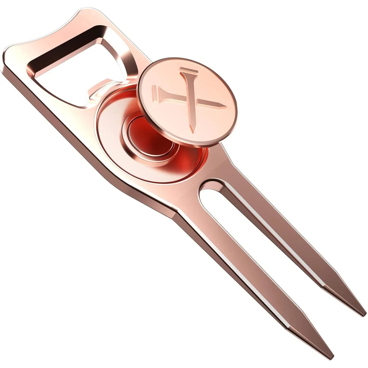 6-in-1  Divot Tool & Ball Marker - Bottle Opener - Club Tee -  Cleaner - Putting Alignment - Designed to Be the  Tool for the Green - Rose