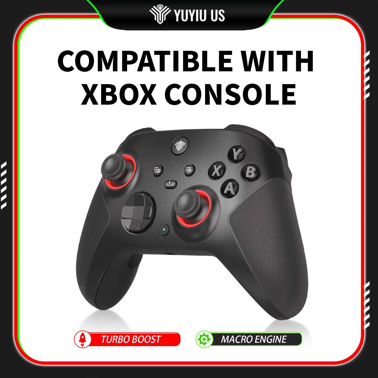 YUYIU Wireless Universal Hall Effect Controller for Xbox Series X|S & Steam PC - Anti-Drift Sticks, 2-Stage Triggers, 7-Zone RGB Lights, Dual Vibration, Turbo, Macros, 1000mAh Battery, 3.5mm Jack Gaming Products Esports Controller Cool Gadgets for Adults