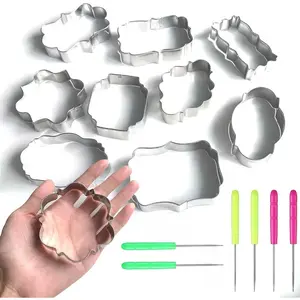 DIY Stainless Steel Biscuit Cookie Cutter Plaque Frame Cookie Cutter Set with Cookie Scribes Wedding Cake Fondant Dough Mould Sugarcraft Baking Pastry Decorating Tool