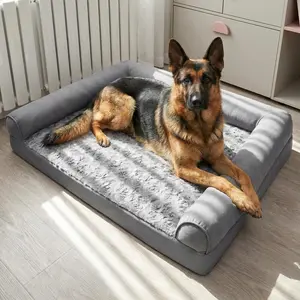 【XXLPLUS】Extra Large Calming Dog Bed Orthopedic MemoryFoam Sofa Bed for Small Medium Large & Extra LargeDogs Waterproof Removable Plush Cover 54 x 36 x 7Inches Suitable for 150 lbs