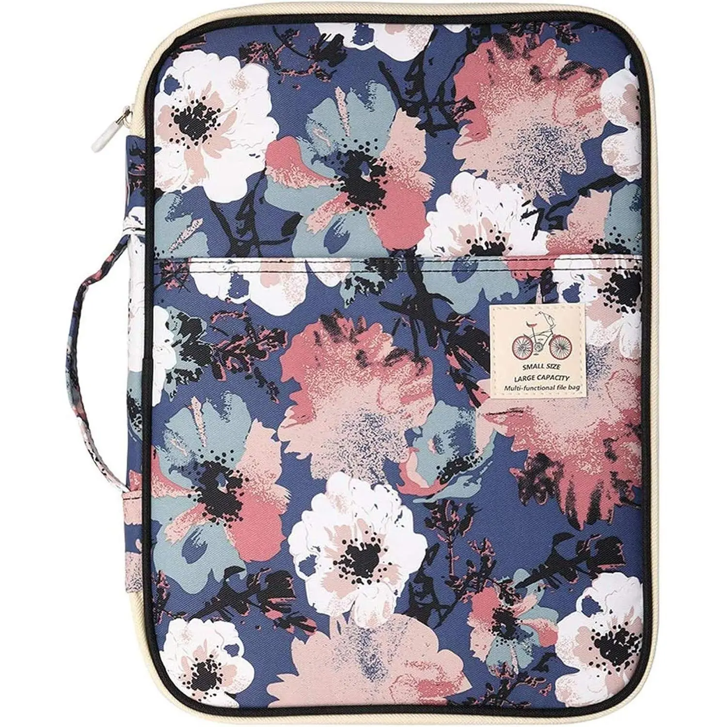 Travel Portfolio Organizer  A4 Document Bag Multifunctional Travel Note Pouch Zippered Case for Notebook, Ipad, Journals, Sketch Books (Flower)