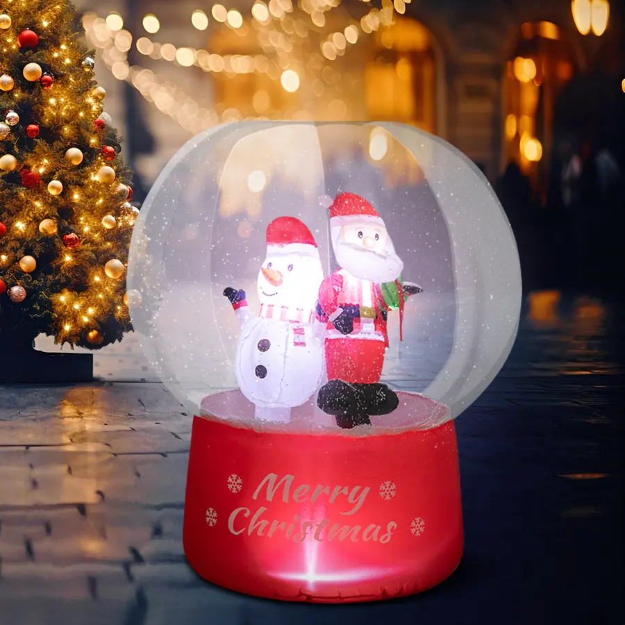 4 FT Synthetic PVC Outdoor/Indoor Christmas Inflatable Snow Globe Decoration - Built-in Blower, Bright LED Lights, Power Adaptor, Santa & Snowman Design, Weather-Resistant, Easy Install, for Adult & Children Holiday Garden Use, Corded