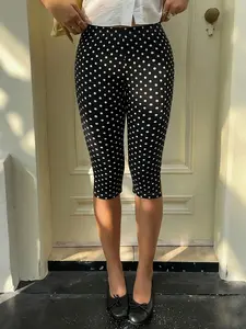 Women's Fashion Polka Dot Capri Pants, Casual High-Waist Slim-Fit Slit Comfort Pants For Summer Daily Wear Bottoms, Womenswear
